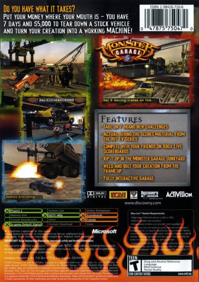 Monster Garage back cover art for Xbox (XBOX) video game