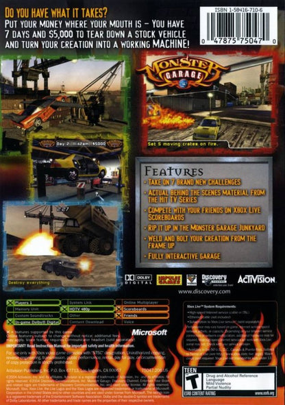 Monster Garage back cover art for Xbox (XBOX) video game