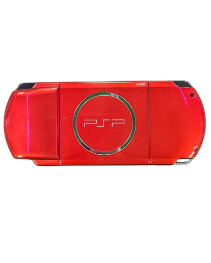 PlayStation Portable PSP 3000 Carnival Red JP import, handheld Sony gaming console, portable gaming system, Japanese region model back cover plate of actual device