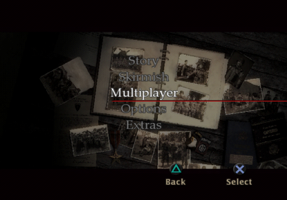 Brothers in Arms: Earned in Blood title screen for PlayStation 2 (PS2) first-person shooter video game.