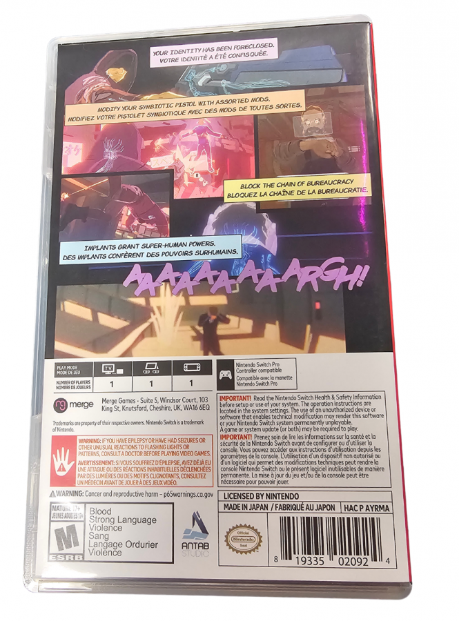 Foreclosed Nintendo Switch NS for action adventure video game fans featuring cyberpunk storytelling comic book inspired visuals twin stick shooting futuristic environments weapon upgrades hacking abilities stealth gameplay and immersive sci fi action collectible gaming appeal back