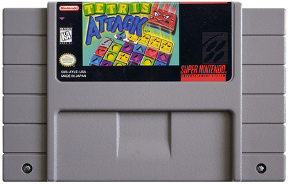 Tetris Attack for Super Nintendo Entertainment System with colorful tile-matching puzzle gameplay theme cartridge