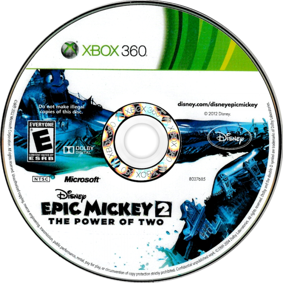 Disney Epic Mickey 2: The Power of Two disc for Xbox 360 (X360) action-adventure platformer video game