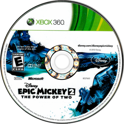 Disney Epic Mickey 2: The Power of Two disc for Xbox 360 (X360) action-adventure platformer video game