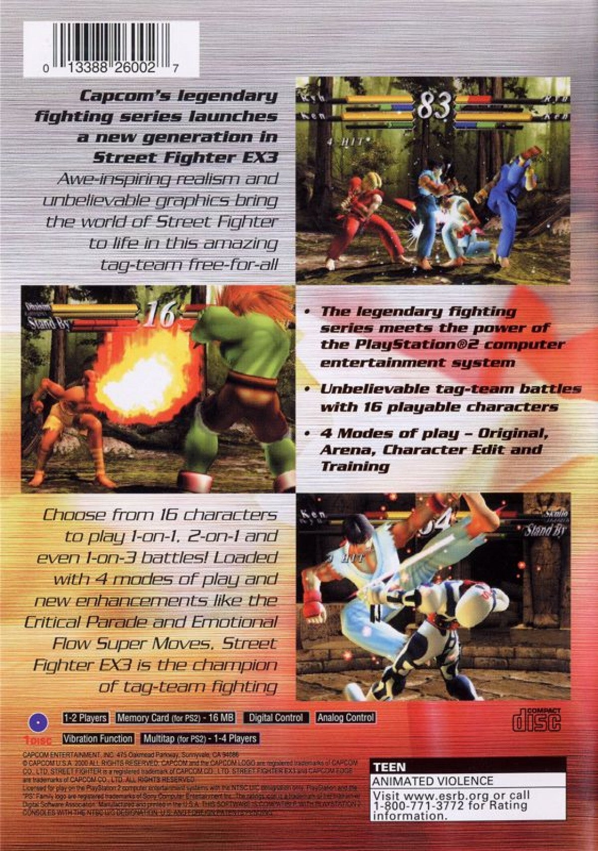 Street Fighter EX3 – PlayStation 2 (PS2) video game back of case, 3D fighting game.