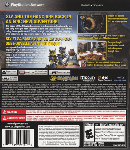 Sly Cooper: Thieves In Time back cover art for PlayStation 3 (PS3) video game