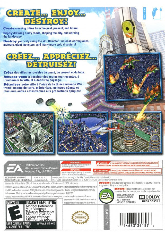 SimCity Creator – Nintendo Wii (Wii) city-building simulation strategy video game back of case