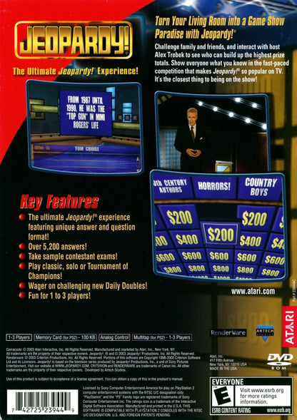 Jeopardy! back cover art for Playstation 2 (PS2) trivia video game