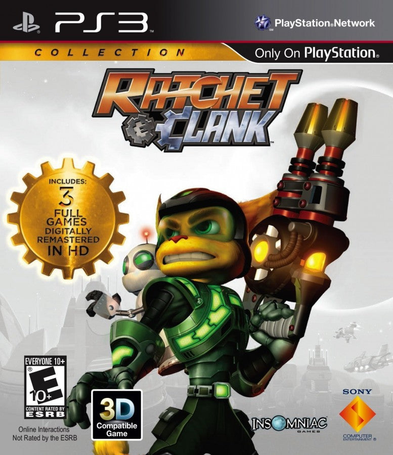 atchet & Clank Collection PlayStation 3 PS3 video game featuring action adventure platforming gameplay Ratchet and Clank characters colorful planets exploration weapon upgrades puzzle solving combat challenges and classic PlayStation gameplay retro video game collection collectible gaming appeal front cover art