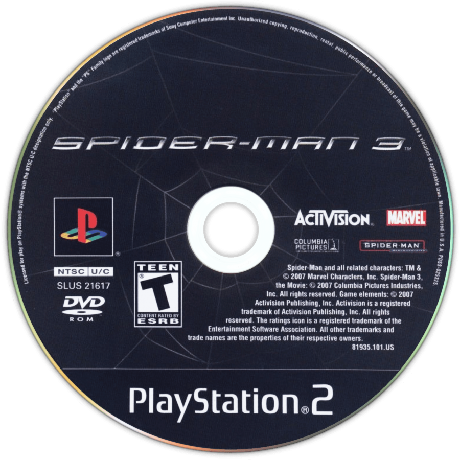 Spider-Man 3 – PlayStation 2 (PS2) video game disc, action-adventure superhero game.