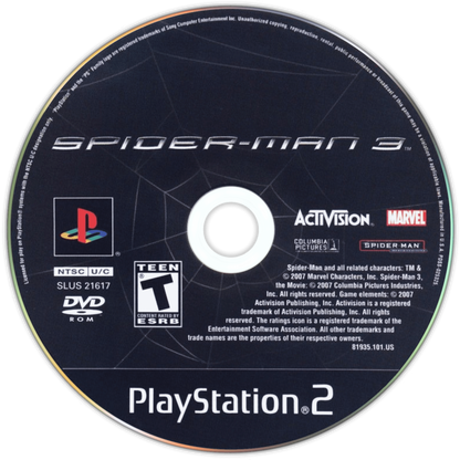Spider-Man 3 – PlayStation 2 (PS2) video game disc, action-adventure superhero game.