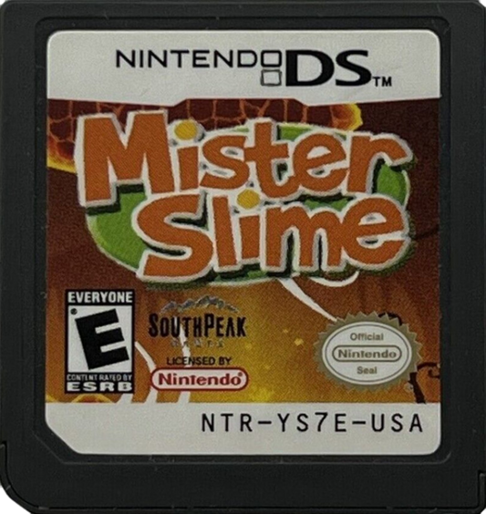 Mister Slime for Nintendo DS, cartridge for a puzzle platformer video game with stretchy physics-based gameplay, obstacle navigation, and stylus-controlled challenges