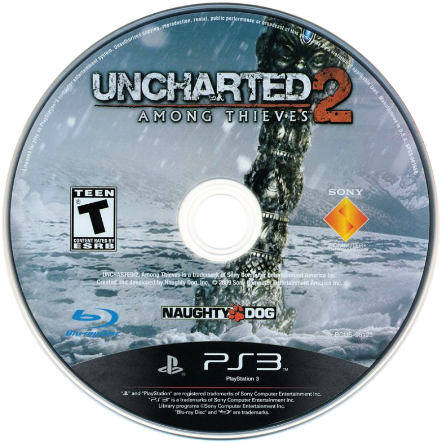 Uncharted 2: Among Thieves disc art for PlayStation 3 (PS3) video game