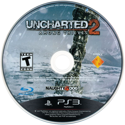 Uncharted 2: Among Thieves disc art for PlayStation 3 (PS3) video game