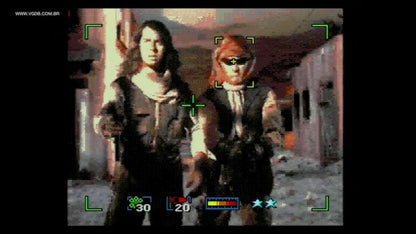 Surgical Strike Sega CD full motion video FMV rail shooter arcade style helicopter combat military strike missions live action footage targeting enemies cinematic gameplay interactive movie style retro gaming Sega CD software video game title gameplay