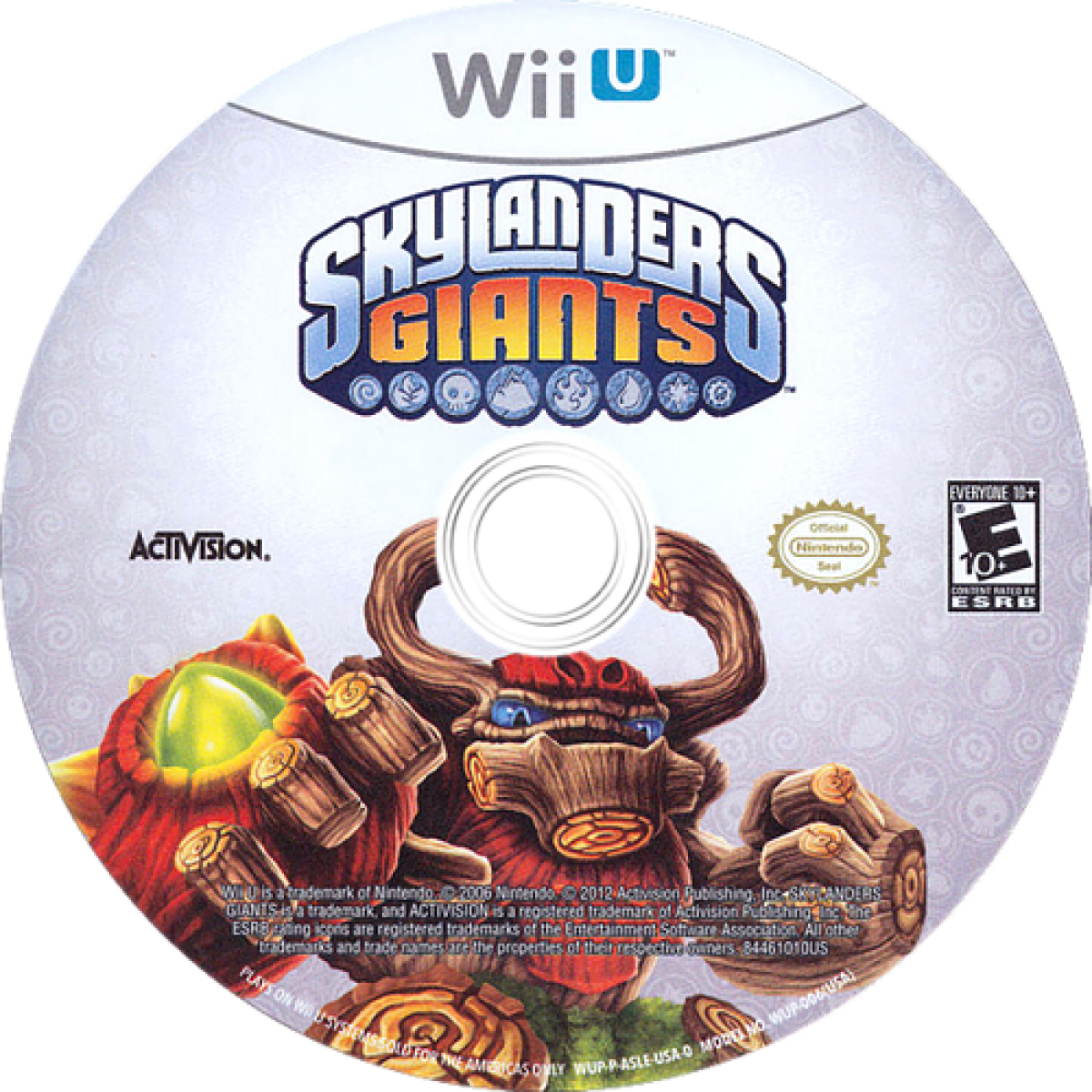 Skylanders Giants Nintendo Wii U game featuring toy to life gameplay, cooperative action adventure, and larger than life elemental characters disc