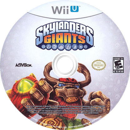 Skylanders Giants Nintendo Wii U game featuring toy to life gameplay, cooperative action adventure, and larger than life elemental characters disc