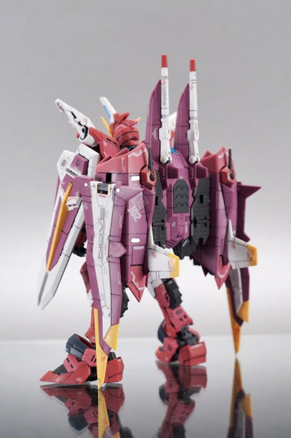 Gundam RG Justice Gundam Model Kit featuring Real Grade Gunpla construction highly detailed mechanical design articulated poseable model snap together assembly premium color separation display worthy craftsmanship and collectible anime model building appeal back 