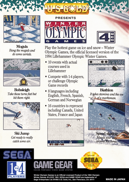 Winter Olympic Games: Lillehammer '94 back cover art for Sega Game Gear (GG) video game