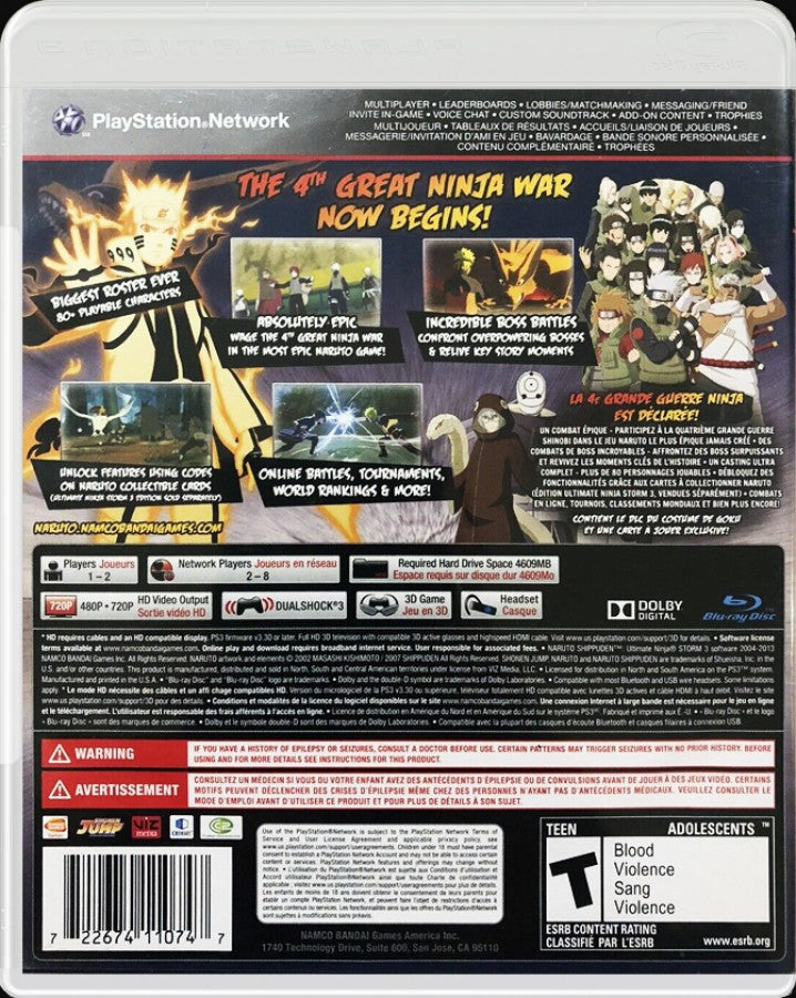 Naruto Shippuden: Ultimate Ninja Storm 3 back over art for PlayStation 3 (PS3) video game