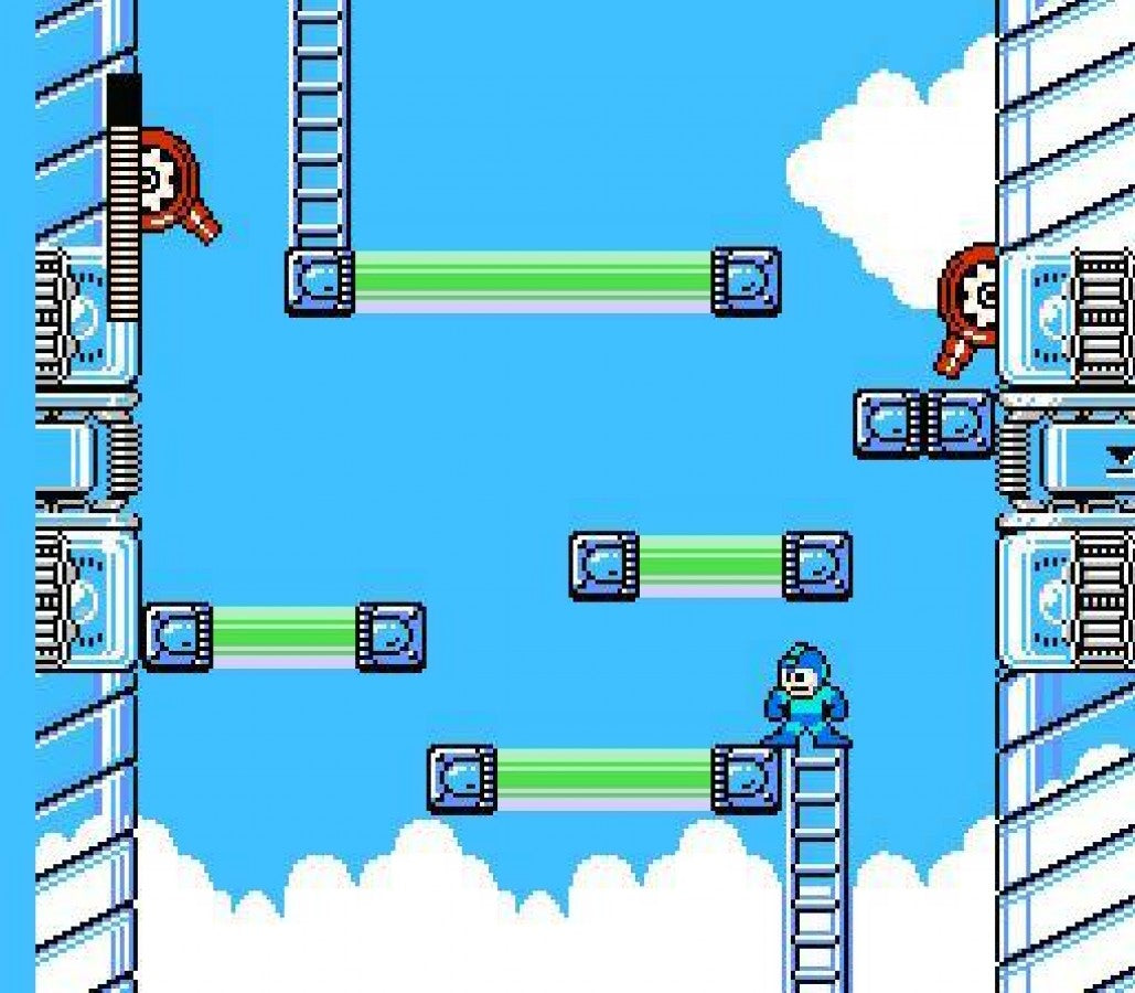 Mega Man 4 cartridge for the Nintendo Entertainment System featuring the classic blue robot hero battling Dr. Wily in a retro 8-bit side-scrolling action platformer gameplay