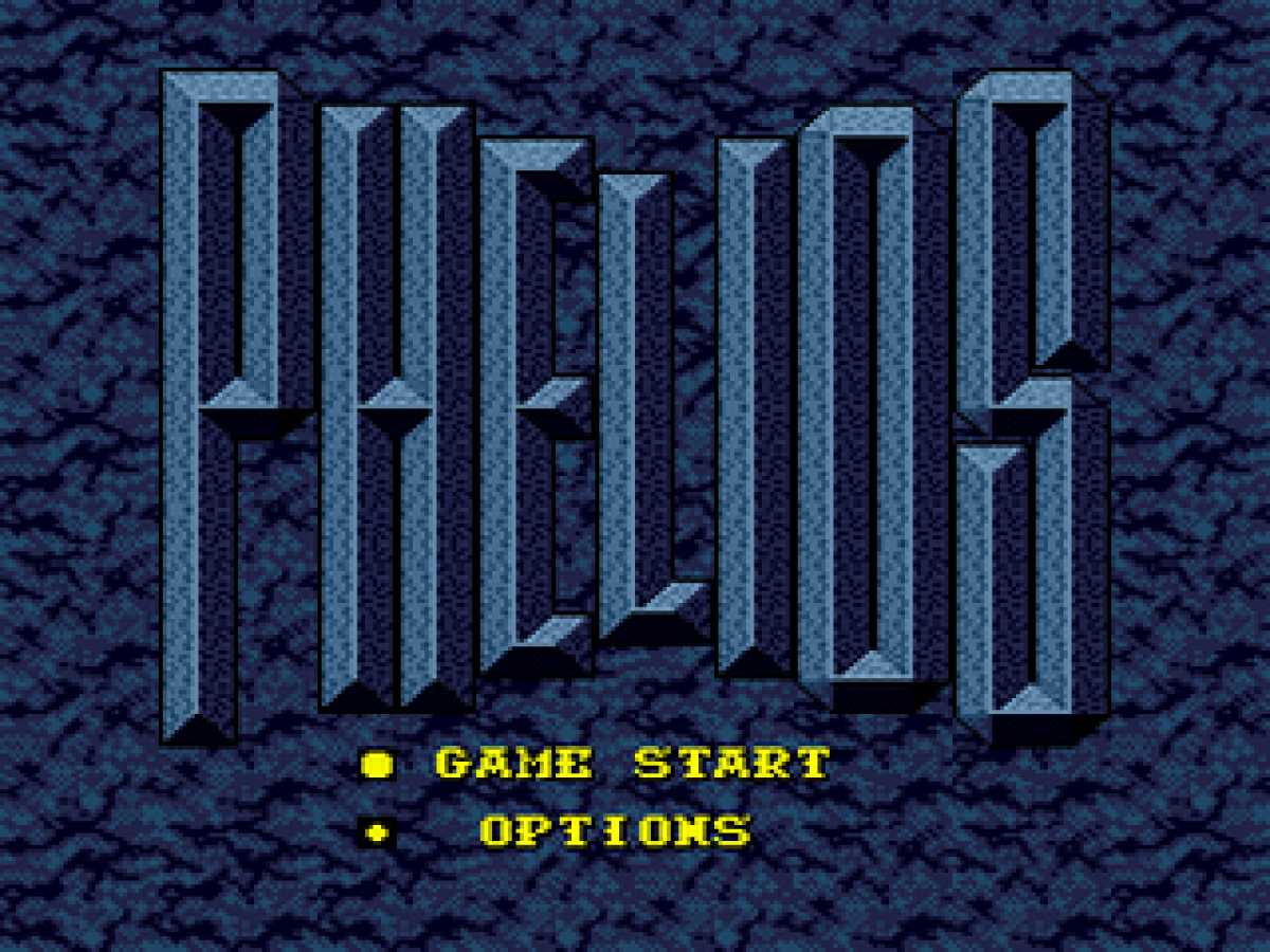 Phelios Sega Genesis vertical shoot-em-up Greek mythology theme Apollo arrows ascending temple stages mythological beasts and gods title screen