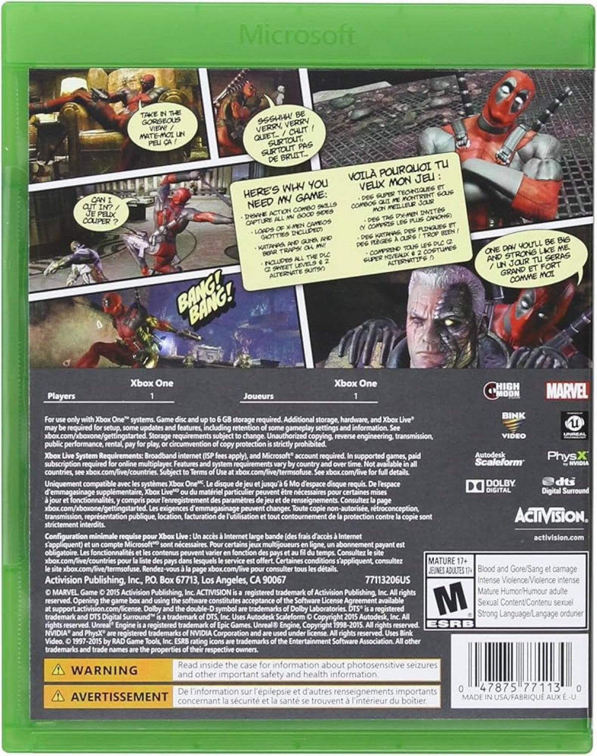 Deadpool – Xbox One: Hack and slash through explosive missions as the Merc with a Mouth in this action-packed superhero adventure back cover