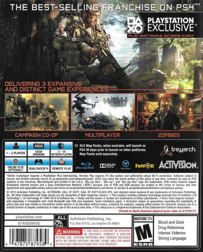 Call of Duty: Black Ops III back of case for PlayStation 4 (PS4) first-person shooter video game