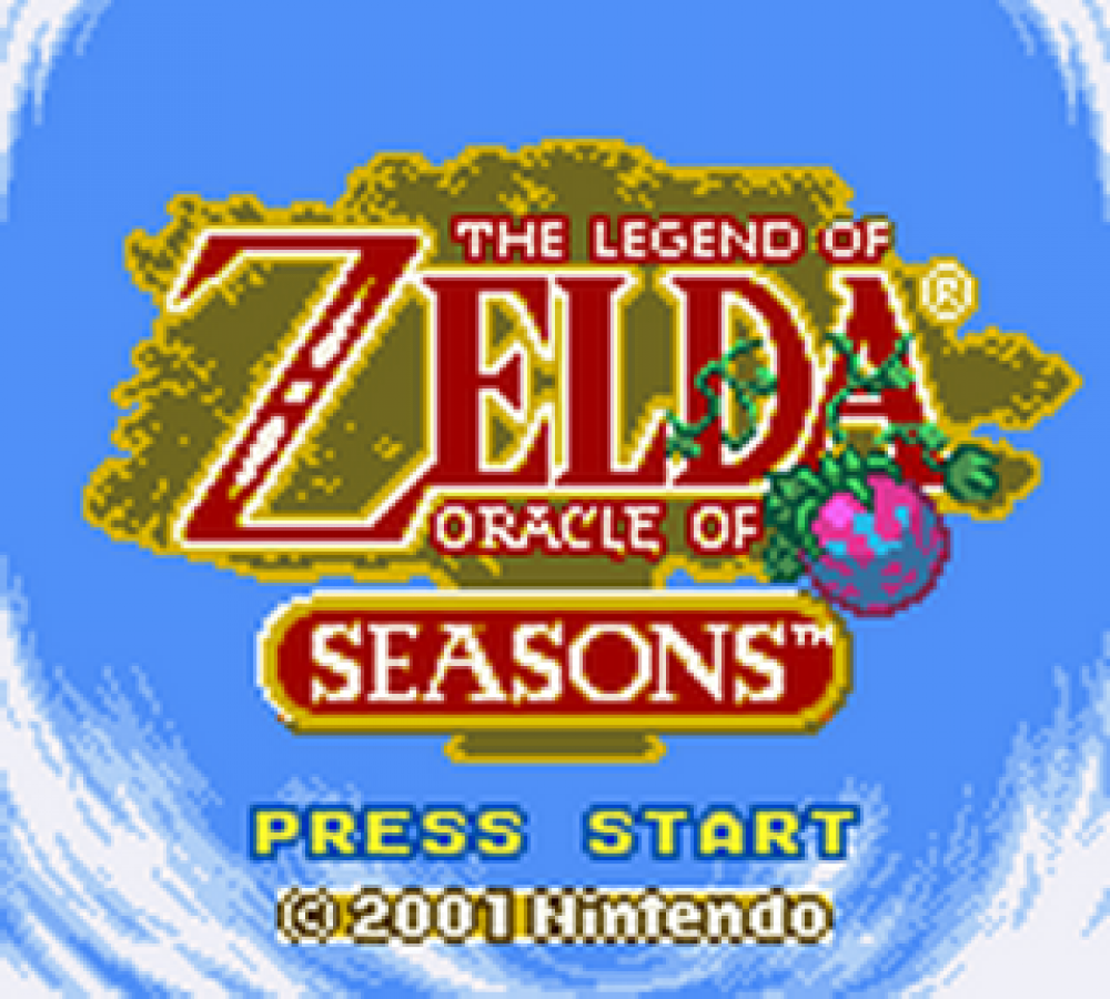The Legend of Zelda: Oracle of Seasons Nintendo Game Boy Color GBC for action adventure retro video game fans featuring seasonal puzzle solving epic exploration dungeon crawling sword combat magical abilities fantasy world classic handheld gaming collectible gaming appeal title screen