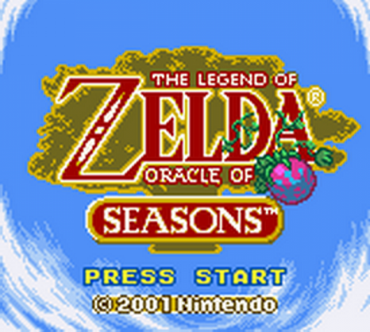 The Legend of Zelda: Oracle of Seasons Nintendo Game Boy Color GBC for action adventure retro video game fans featuring seasonal puzzle solving epic exploration dungeon crawling sword combat magical abilities fantasy world classic handheld gaming collectible gaming appeal title screen