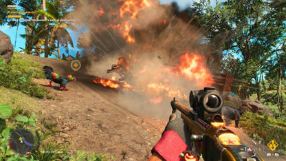 Far Cry 6 for Xbox Series X (XSX) at Gamers INC, featuring the explosive open-world revolution set in the tropical paradise of Yara, where you play as Dani Rojas fighting to liberate your nation from the iron-fisted rule of dictator Antón Castillo, utilizing "Resolver" makeshift weaponry, a menagerie of animal companions, and seamless co-op in a sprawling guerrilla warfare experience optimized with 4K resolution and 60fps performance gameplay screenshot
