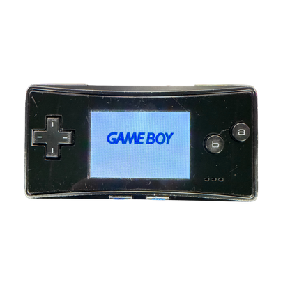 Black Nintendo Game Boy Micro System GB Micro handheld console featuring compact portable design sleek black finish built in controls bright display rechargeable battery and compatibility with Game Boy Advance GBA games collectible Nintendo handheld gaming appeal