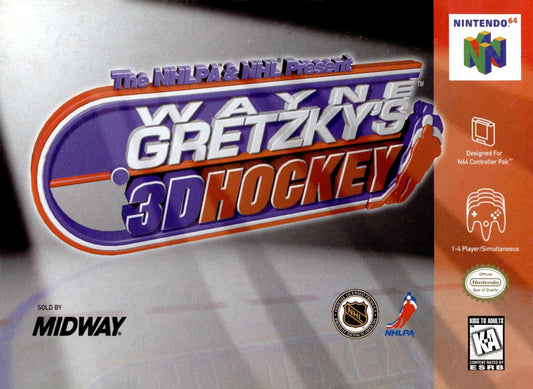 Wayne Gretzky's 3D Hockey Nintendo 64 game featuring fast-paced arcade hockey action on N64 front cover
