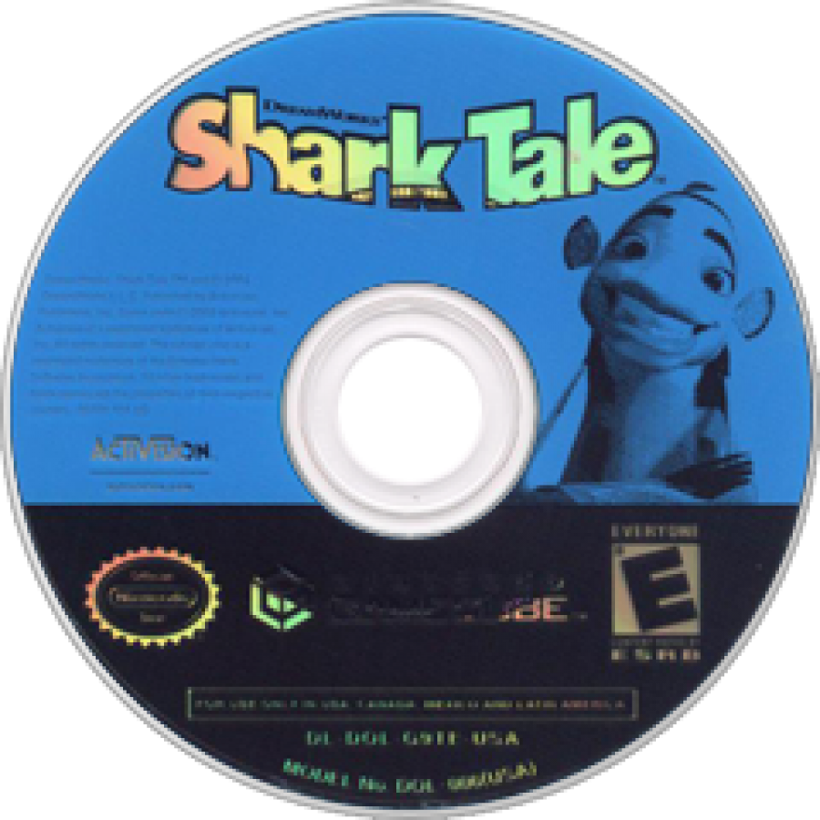 Shark Tale disc art for GameCube game featuring family-friendly action adventure gameplay based on the animated movie