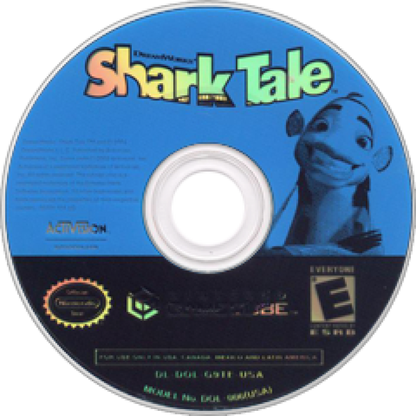 Shark Tale disc art for GameCube game featuring family-friendly action adventure gameplay based on the animated movie
