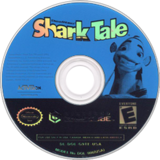 Shark Tale disc art for GameCube game featuring family-friendly action adventure gameplay based on the animated movie