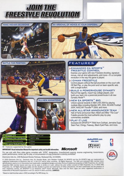 NBA Live 2004 back cover art for Xbox (XBOX) video game