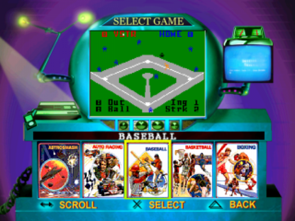 A Collection of Intellivision Classic Games compilation video game for the original Sony PlayStation (PS1), featuring a selection of classic Intellivision games including arcade-style action, sports, racing, shooting, and strategy titles, bringing a variety of retro console gameplay experiences to PlayStation players in one collection gameplay