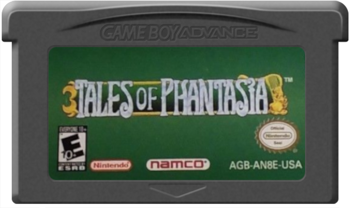 Tales of Phantasia cartridge for the Game Boy Advance featuring action RPG gameplay with side scrolling real time battles character driven storylines and a fantasy adventure across multiple time periods cartridge