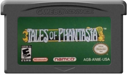 Tales of Phantasia cartridge for the Game Boy Advance featuring action RPG gameplay with side scrolling real time battles character driven storylines and a fantasy adventure across multiple time periods cartridge