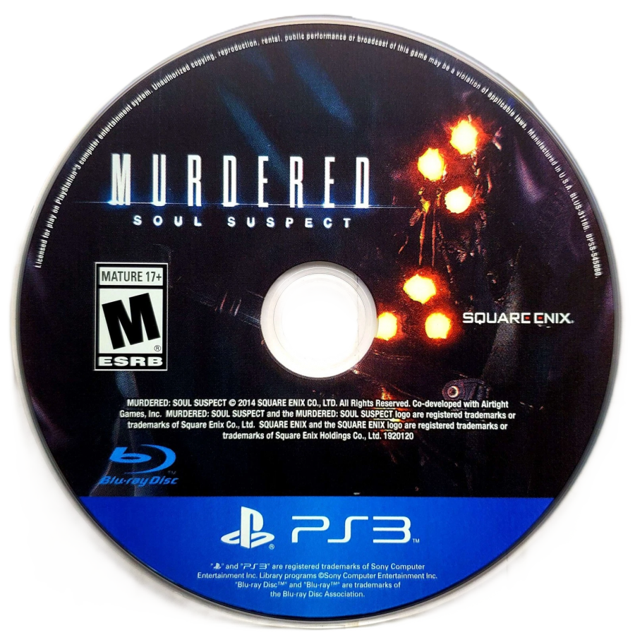 Murdered: Soul Suspect disc art for PlayStation 3 (PS3) video game
