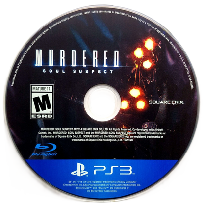 Murdered: Soul Suspect disc art for PlayStation 3 (PS3) video game