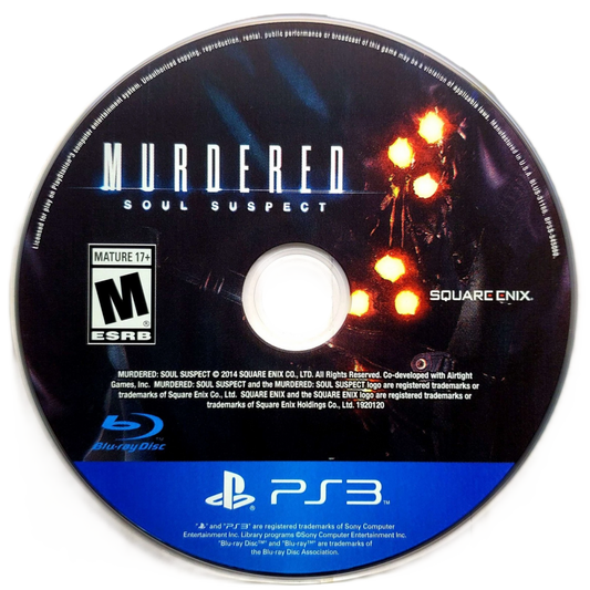 Murdered: Soul Suspect disc art for PlayStation 3 (PS3) video game