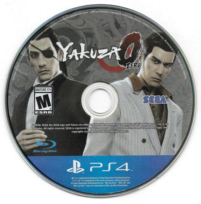 Yakuza 0 – PlayStation 4 (PS4) video game disc, action-adventure role-playing game.
