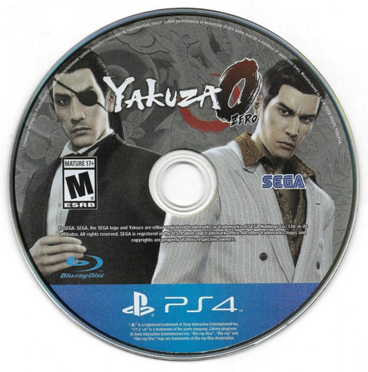 Yakuza 0 – PlayStation 4 (PS4) video game disc, action-adventure role-playing game.