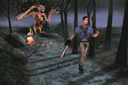 Evil Dead Hail to the King PlayStation 1 PS1 for retro video game enthusiasts featuring survival horror gameplay zombie and undead combat cinematic action adventure puzzle solving spooky environments cult horror atmosphere and collectible gaming appeal gameplay  