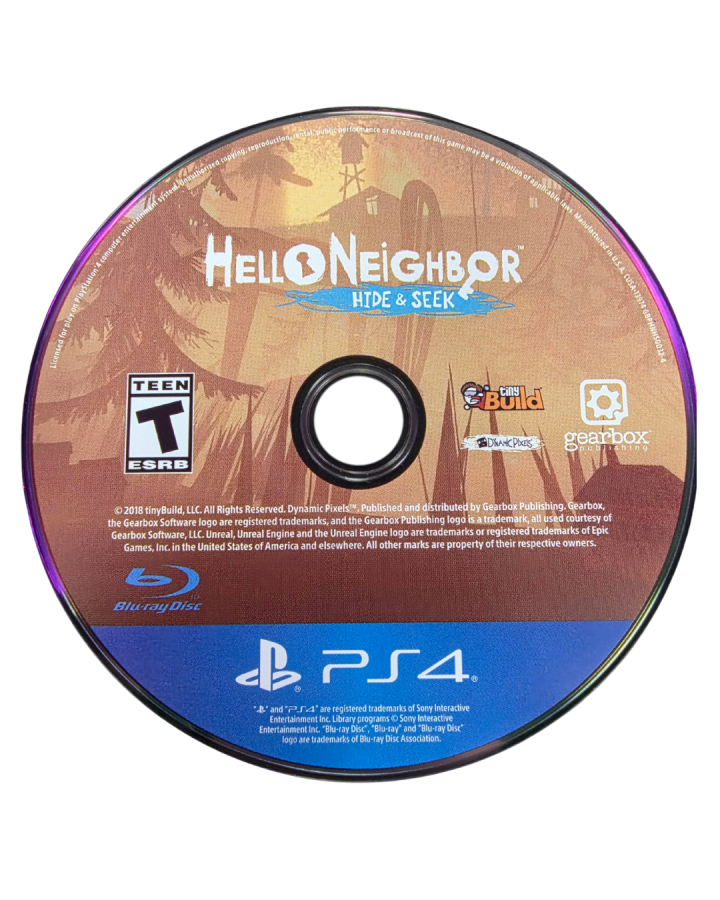 Hello Neighbor Hide & Seek dsic cover art for PlayStation 4 video game.