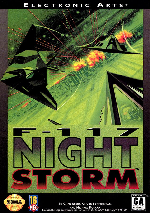F-117 Night Storm Sega Genesis GEN for retro video game enthusiasts featuring military flight simulation gameplay stealth bomber missions realistic aerial combat strategic targeting cockpit action challenging objectives and collectible gaming appeal front cover