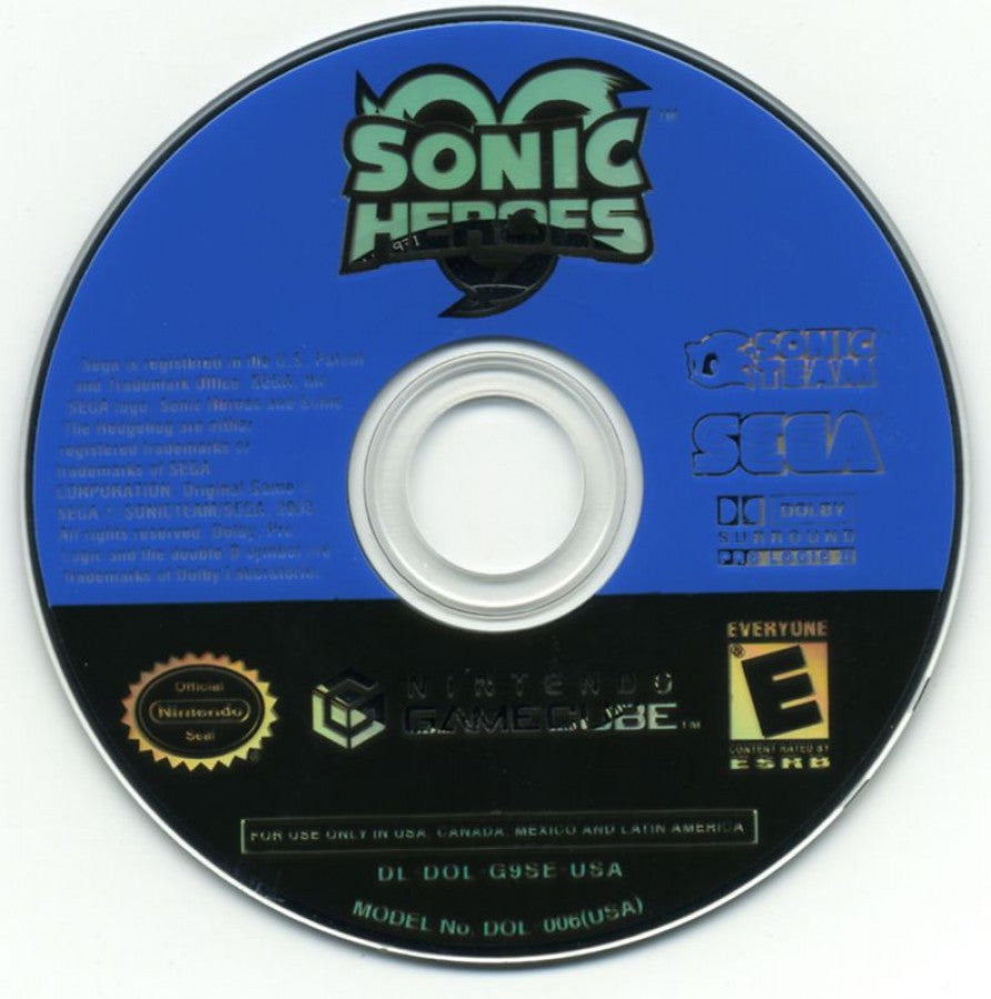 Sonic Heroes [Player's Choice] disc for Nintendo GameCube (GC) 3D platforming action video game