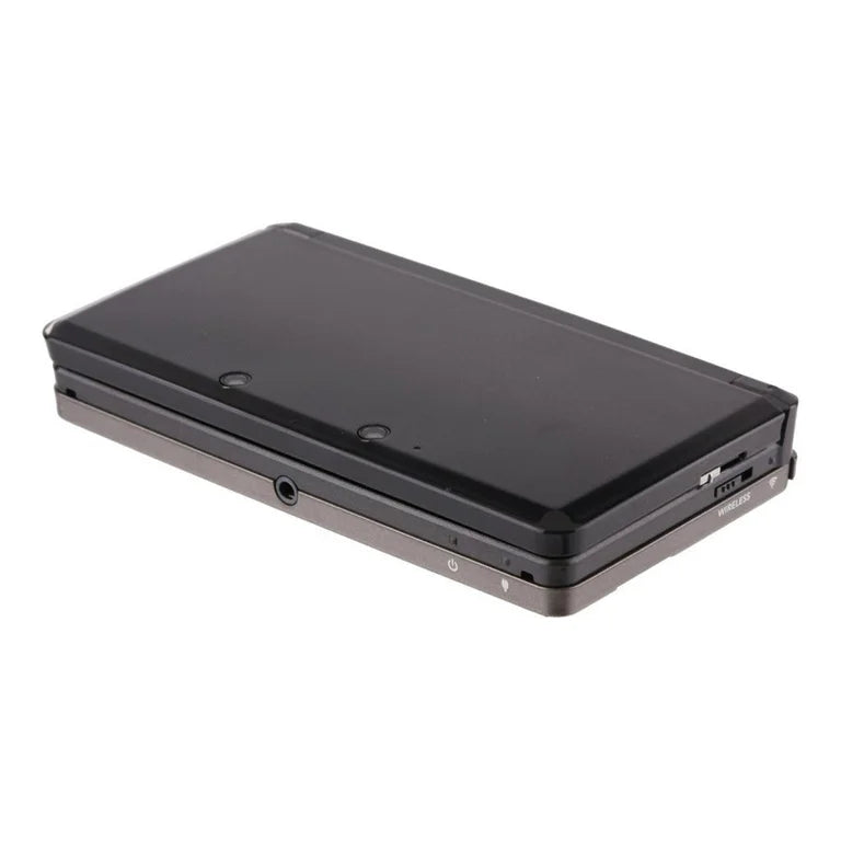 Nintendo 3DS handheld console original model Cosmo Black finish autostereoscopic 3D display glasses-free 3D technology dual screens StreetPass functionality Nintendo portable gaming system closed side corner